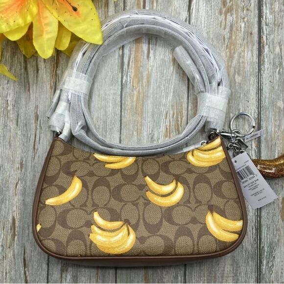 Teri Shoulder Bag In Signature Canvas With Banana Print & Charm Crossbody Purse - Picture 3 of 5